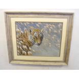 Mark Chester (contemporary), "On the alert - young Siberian tiger", acrylic, signed lower right,