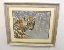Mark Chester (contemporary), "On the alert - young Siberian tiger", acrylic, signed lower right,