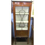 Edwardian mahogany china display cabinet, painted with floral swags and inlaid with boxwood