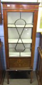 Edwardian mahogany china display cabinet, painted with floral swags and inlaid with boxwood