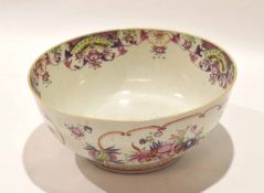 Late 18th century Chinese porcelain punch bowl, decorated in polychrome flowers to the exterior