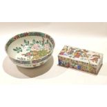 Late 19th century Cantonese porcelain rectangular box and cover decorated in famille rose with