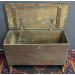 18th century oak coffer or sword chest, plain rectangular form raised on trestle supports, 76cm