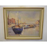 Sayer (20th century), Moored boats, oil on board, signed and dated 71 lower left, 39 x 49cm
