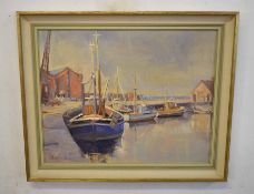 Sayer (20th century), Moored boats, oil on board, signed and dated 71 lower left, 39 x 49cm