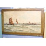 Follower of T B Hardy (20th century), Shipping off a coast, watercolour, 61 x 109cm