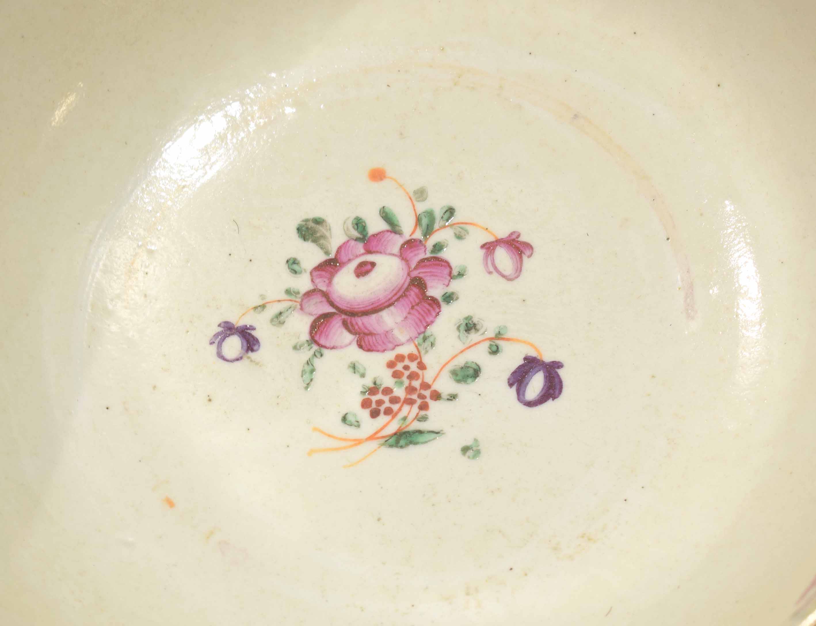 Late 18th century Chinese porcelain punch bowl, decorated in polychrome flowers to the exterior - Image 2 of 3