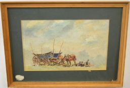 Arthur Gerald Ackermann, RI, (1876-1960), Farmworkers resting with horses and cart, watercolour,