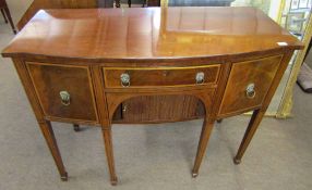 19th century mahogany bow fronted small sideboard, frieze drawer over tambour cupboard, flanked