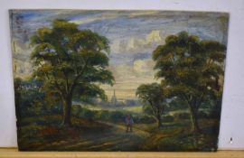 W E Plumstead (19th/20th century), View of Norwich and Whitlingham Lane, two oils on board, together
