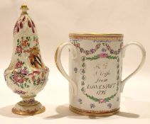 Samson porcelain "A trifle from Lowestoft" three-handled tyg decorated with floral sprays and