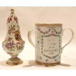 Samson porcelain "A trifle from Lowestoft" three-handled tyg decorated with floral sprays and