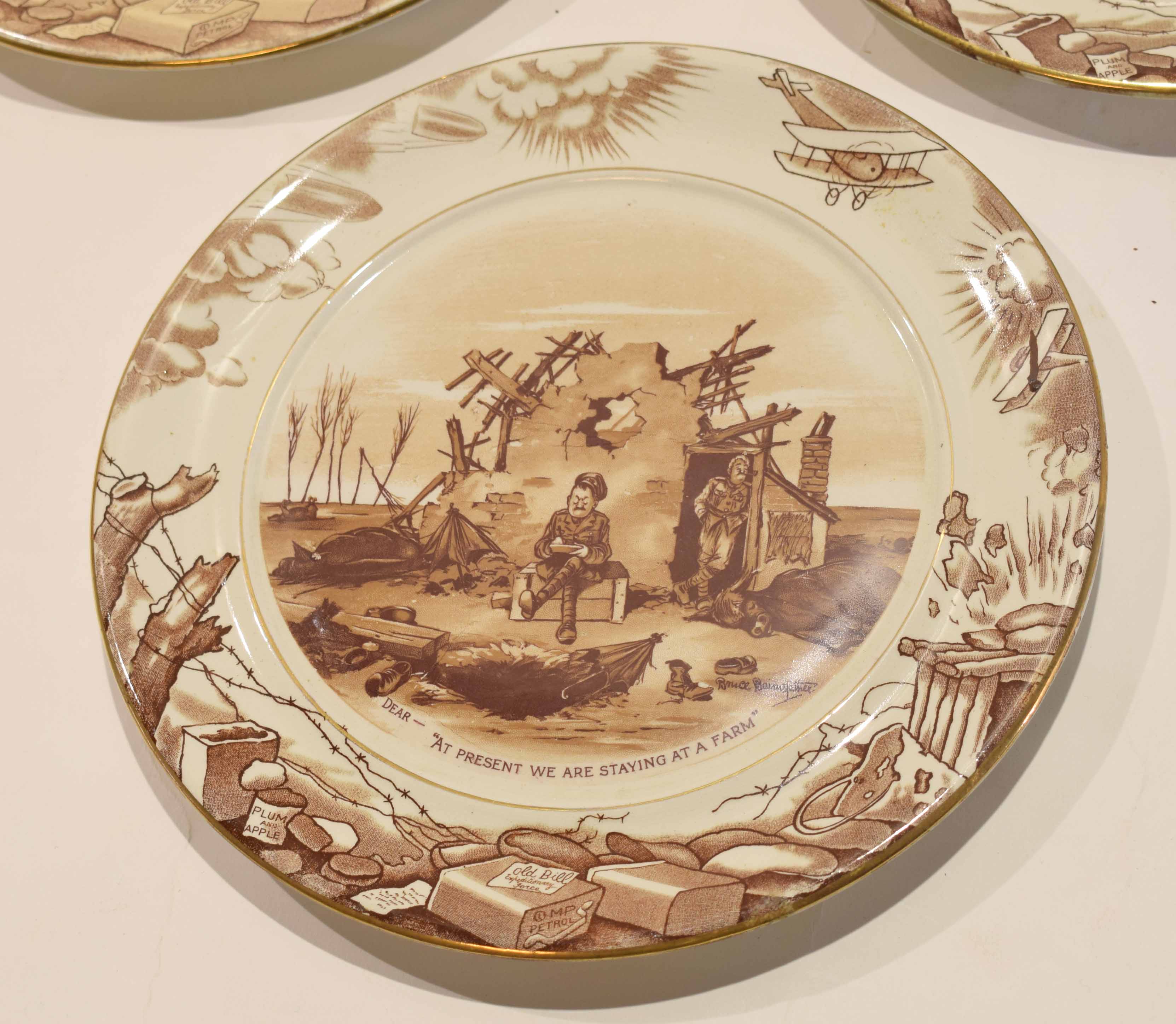 Group of three Grimwades Pottery plates all decorated with WWI designs after Bruce Bairnsfather (3) - Image 2 of 4