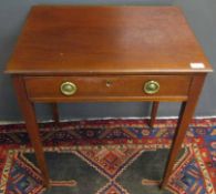 Mahogany side table with single frieze drawer on tapering square supports, 61cm wide