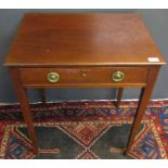 Mahogany side table with single frieze drawer on tapering square supports, 61cm wide