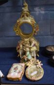 Group of Continental porcelain including a mirror, box and cover, 19th century Meissen figure