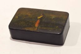 Late 19th/early 20th century lacquered box of rectangular form, the lid decorated with a scene of