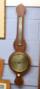 19th century mahogany wheel barometer with silvered dial and vernier, F Moulton, St Lawrence