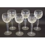 Set of six cut glass wine glasses