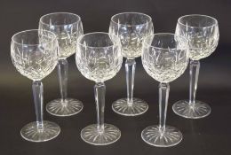 Set of six cut glass wine glasses