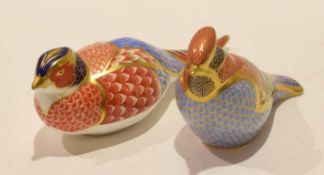 Two Crown Derby paperweights modelled as birds