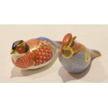 Two Crown Derby paperweights modelled as birds