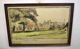Marjorie I Porter (20th century), "Beaupre Hall, War Agricultural Camp", watercolour, signed lower
