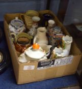 Collection of 19th century English pottery and a Dutch Delft caddy and cover, also a Chinese style