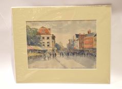 Terence M Rudkin (20th century), View of Norwich, watercolour, signed lower left, 18 x 26cm, mounted