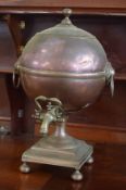 Late 19th century copper tea urn, of globular form with brass tap, 40cm high