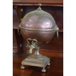 Late 19th century copper tea urn, of globular form with brass tap, 40cm high