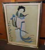 Two large watercolours, one of a Chinese official with a lady, both in gold frames (2)