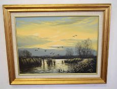 AR Keith W Hastings (born 1948) "Evening marsh scene" and "Free as the wind", pair of oils on
