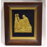 Gilt bronze or gilt metal silhouette picture depicting a kneeling regal figure clutching a crown