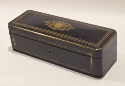 Cut brass inlaid and ebonised instrument case, lifting lid and fall front and lid inset with central