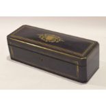 Cut brass inlaid and ebonised instrument case, lifting lid and fall front and lid inset with central