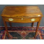 Late 18th/early 19th century mahogany bow fronted side table with cross banded top over a single