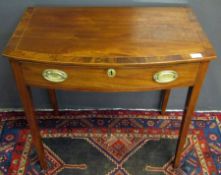 Late 18th/early 19th century mahogany bow fronted side table with cross banded top over a single