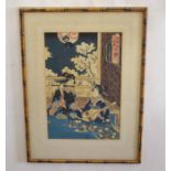 Two Japanese wood block prints, one by Toyakuni III of the Samurai's daughter, the other of