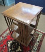 Early 20th century oak square two-tier revolving bookcase, 47cm wide