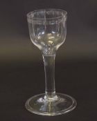 18th century wine glass with bucket bowl with engraved design to rim, above a plain stem, 15cm high