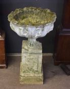 Composition pedestal garden urn with detachable stand (weathered), 49cm diam