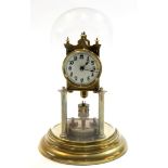 Anniversary clock with white enamel dial under a glass dome
