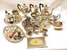 Large box various silver plate including tea service, salvers, spill vases, cutlery etc