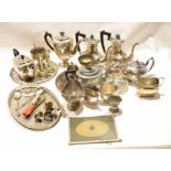 Large box various silver plate including tea service, salvers, spill vases, cutlery etc