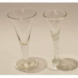 Large wine glass with tear drop stem, together with a further twist wine glass, the ogee bowl