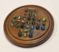 Vintage Solitaire game, with various marbles, 22cm diam