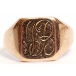 9ct gold signet ring, the square shaped panel engraved with a monogram, hallmarked Birmingham