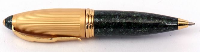 Late 20th century gilt and lacquered ballpoint pen of squat form with rotating ribbed case with