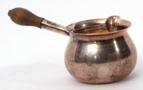 Late Victorian provincial brandy saucepan of typical form with partial treen handle, Chester 1899 by